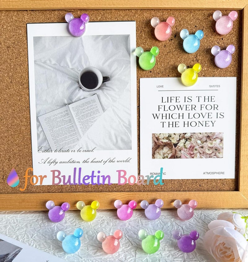 Tandarui 24 Pcs Thumb Tacks,Cute Push Pins,Colorful Decorative Pins,Mouse Tacks,for Bulletin Board,Cork Board,Class Decor Office or Home (24 Pcs - Gradient) - Image 3